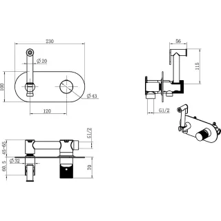 Гигиенический душ со смесителем Boheme Stick Touch 127-SGM.2 оружейная сталь